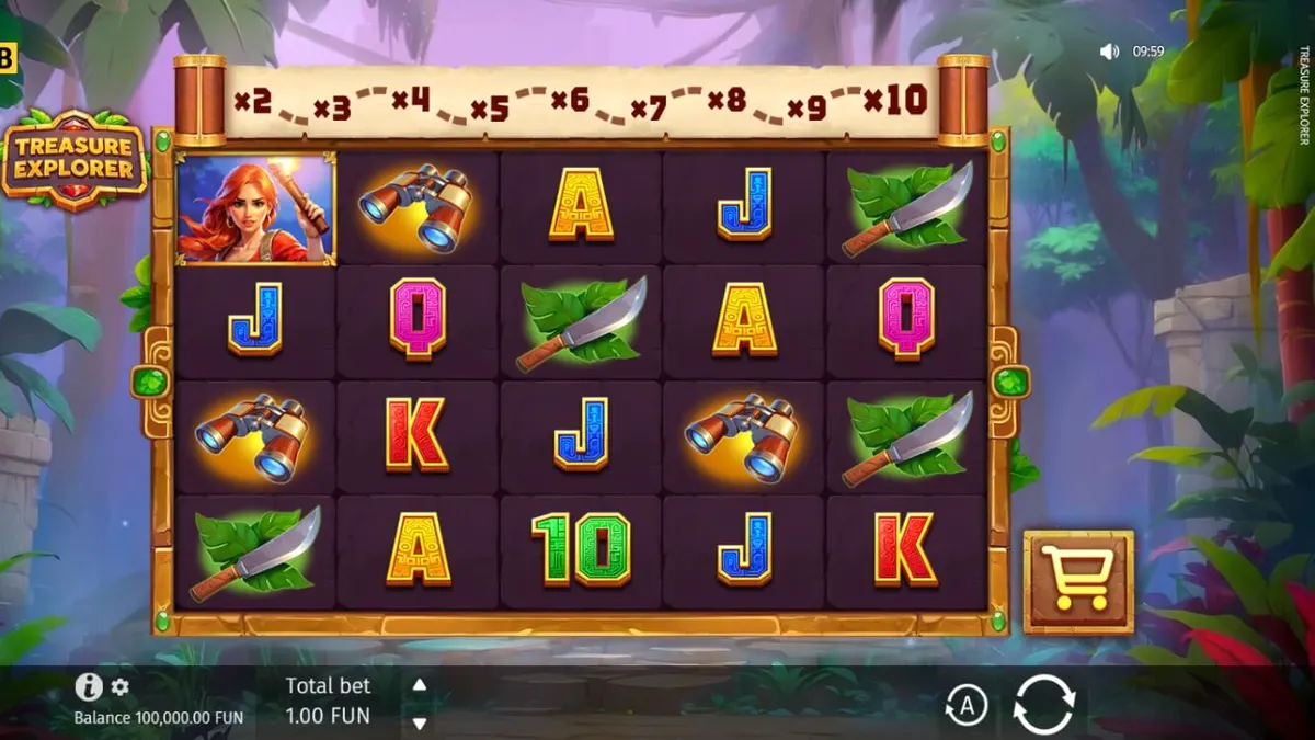 Pemandangan hutan Aztec dalam slot Treasure Explorer