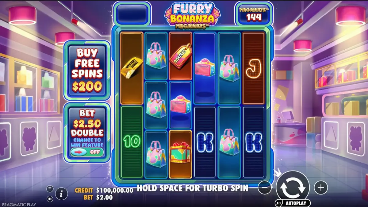 Tampilan visual slot Furry Bonanza Megaways dengan karakter beruang lucu