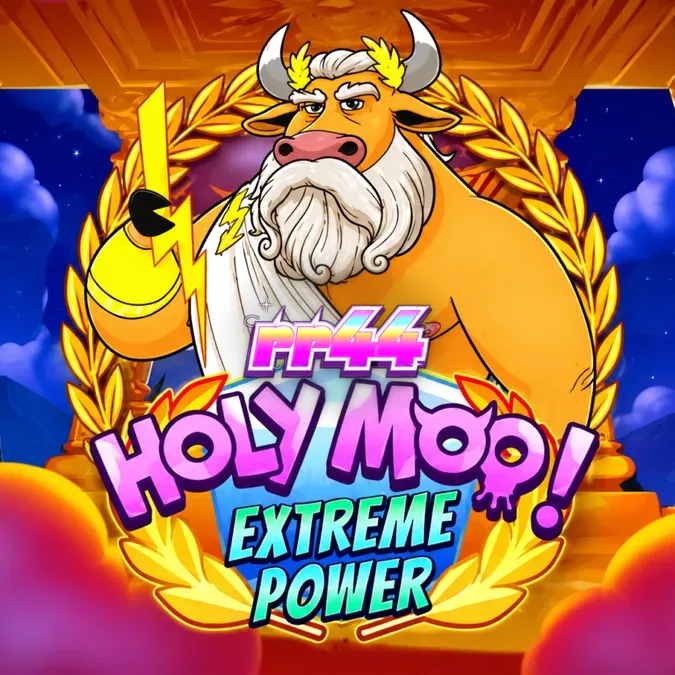 Tampilan visual grid 6x6 pada slot Holy Moo! Extreme Power dengan tema dewa sapi.
